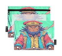 Nexawaveo Monkey Pirate at The Helm - Juego de 2 estuches para carpetas de 3 anillas, cremallera suave con ventana de PVC transparente para suministros escolares