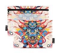 Nexawaveo Mythical Bull Radiant - Juego de 2 estuches para carpetas de 3 anillas, cremallera suave con ventana de PVC transparente para suministros escolares