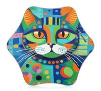 Nexawaveo Paraguas para niños con botón fácil de abrir y cerrar, arte moderno, gato, azul, verde, UV 50+, revestimiento negro, tira de seguridad reflectante para niños y niñas de 3 a 8 años