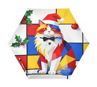 Nexawaveo Pequeño paraguas de viaje resistente al viento polígono gato multicolor compacto ligero plegable automático lluvia y sol paraguas