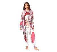 Nexawaveo Pijama de forro polar ultrasuave para adultos, diseño abstracto de árbol, azul, acogedor, con capucha, de cuerpo entero y bolsillo, Artdeco Santa Rose, XXX-Large