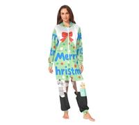 Nexawaveo Pijama enterizo de forro polar ultrasuave para adultos, acogedor mono con capucha y pies y bolsillo, Bonito árbol de Navidad blanco y negro, Medium