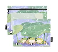 Nexawaveo Rainy Day Frogs - Juego de 2 estuches para carpetas de 3 anillas, cremallera suave con ventana de PVC transparente para suministros escolares