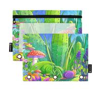 Nexawaveo Snail Among Cacti and Flowers - Juego de 2 estuches para carpetas de 3 anillas, cremallera suave con ventana de PVC transparente para suministros escolares