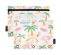 Nexawaveo Summer Vibes - Juego de 2 estuches para carpetas de 3 anillas, cremallera suave con ventana de PVC transparente para suministros escolares