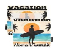 Nexawaveo Surfing Man Ocean Sunset - Juego de 2 estuches para carpetas de 3 anillas, cremallera suave con ventana de PVC transparente para suministros escolares