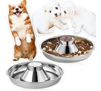 Nexboraque Paquete de 2 cuencos de acero inoxidable para cachorros, comederos lentos para cachorros de 10 pulgadas, cuencos de alimentación lenta para múltiples cachorros, cuenco de comida y agua para