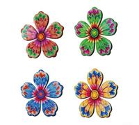 Nexbrill Juego de 4 arte de pared de flores de madera, decoración de jardín de metal resistente al óxido para uso en interiores y exteriores, adornos artísticos colgantes para el hogar, patio, valla y