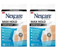 Nexcare Apósitos Max Hold Waterproof - Tamaños Variados, 12 Unidades por Paquete - Transpirables e Impermeables para Heridas Menores y Rasguños, Adecuadas para Kits de Primeros Auxilios (Paquete de 2)