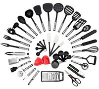 NEXGADGET Utensilios de Cocina de Acero Inoxidable y Nylon 42 Piezas Set de Cuchara, Espátula, Tenedor, Pinzas, Cucharón, Abrebotellas, Peladora de Papas, Tijeras de Cocina, Cucharas Medidoras, etc.