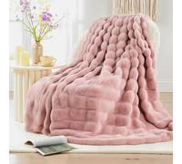 NEXHOME PRO Manta de piel sintética rosa, suave, decorativa, acogedora, larga, esponjosa, para sofá, cama, sala de estar, reversible, gruesa, cálida para invierno, 50 x 60 pulgadas