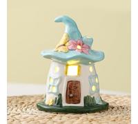 Nexoria Casa de luz LED de cerámica para decoración de primavera, pueblo de primavera, con iluminación, con forma de cabeza de bruja, flores, glorieta, casa de luz LED, para decoración de Pascua