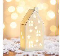 Nexoria Decoración navideña de cerámica para casa de luz, pueblo de Navidad con iluminación, color blanco, casa de Navidad, casa de porcelana, color blanco