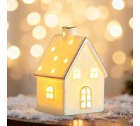 Nexoria Decoración navideña de cerámica para casa de luz, pueblo navideño, iluminación de porcelana, luz blanca LED, casa de Navidad, luz blanca, luz para decoración de Navidad, interior de invierno