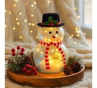 Nexoria Decoración navideña de cristal con luz LED, decoración navideña, muñeco de nieve, farolillo, decoración navideña, cristal transparente, figuras de Navidad, iluminadas para decoración de mesa