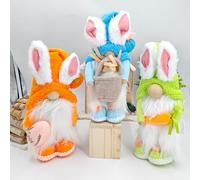 Nexoria Figuras decorativas de Pascua, 3 unidades, decoración de Pascua, duendes de Pascua, figuras con zanahoria, decoración de primavera, duende de Pascua, enano con zanahorias, decoración de mesa