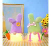 Nexoria Figuras decorativas de primavera con luz LED, 2 unidades de duendes de Pascua con flores de zanahoria iluminadas, duendes de Pascua, decoración de Pascua, figuras para decoración (A)
