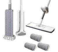 Nexoria Trapeador plano grande, autolavable, giratorio 360 grados, fregona plana de limpieza de pared con 3 almohadillas lavables y mango largo, fregona plana de microfibra manos libres para el baño