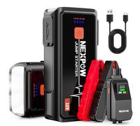 NEXPOW Arrancador de Coches, 3000A Arrancador de Baterias de Coche(para 8.5L Disésel o 10L Gas), 12V Jump Starter con Clips de Seguridad Inteligentes, Puerto USB, Linterna LED, Carga Rápida