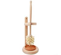 Nexren Escobilla de inodoro con mango de madera de haya de 14 pulgadas y cerdas de cáñamo natural diseñado para una limpieza profunda e incluye soporte para secado vertical (A)