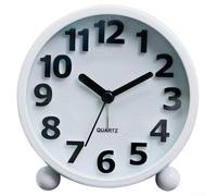 Nexren Reloj despertador de cuerpo de metal con movimiento de cuarzo preciso números elevados y luz nocturna para niños espacio de estudio (blanco)