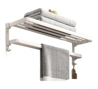 Nexren Toallero plegable de aluminio con ganchos integrados para uso en el baño, no requiere taladrar en la pared, se monta en o en vidrio (A)