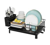 NEXROLA escurreplatos- escurridor de Platos, Organizador de Cocina Giratorio, diseño Compacto Que Ahorra Espacio, antioxidante y Duradero estanteria Cocina (Negro)
