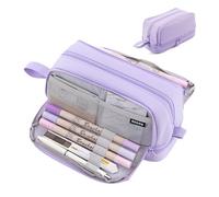 NEXROLA Estuche Escolar 3 Compartimentos, Estojo Escolar, Estuche Escolar Grande Capacidad, Estuche para Rotuladores, Artículos Escolares para Primaria y Secundaria - Morado