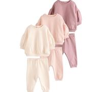 NEXT Bebés niña Conjunto de 6 prendas con sudaderas y pantalones de chándal para bebé Cream/Pink Newborn-1 Meses