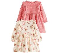 NEXT Bebés niña Pack de 2 Vestidos de Punto para bebé Cream Bear/Red Cherry Gingham 12 Meses-18 Meses