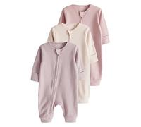 NEXT Bebés niña Pack de 3 peleles con cremallera bidireccional 100% algodón para bebé Rosa 12 Meses-18 Meses