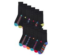 NEXT Calcetines Negros para Hombre, Gran Contenido de Algodón, Longitud al Tobillo, Pack de 12 Calcetines Raya Negra 39-42.5