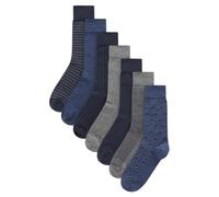 NEXT Calcetines Negros para Hombre, Gran Contenido de Algodón, Longitud al Tobillo, Pack de 7 Calcetines Azul marino/gris estampado 43