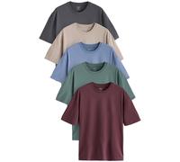 NEXT Hombres Pack de 5 Camisetas básicas de Corte Holgado en algodón Azul/Verde/Púrpura/Neutro M
