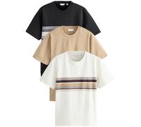 NEXT Hombres Pack de 3 Camisetas de Corte estándar con Bloques de Color Neutral/Stone/Black XL