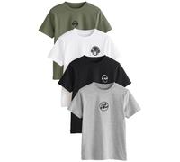NEXT Niños Pack de 4 Camisetas pequeñas de Manga Corta con Estampado gráfico Black/White/Grey Marl/Khaki 3 Años