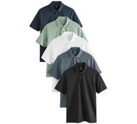 NEXT Pack de 5 Polos de Punto de Manga Corta de Corte Slim Azul Marino/Negro/Gris/Blanco/Verde Salvia XL
