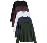 NEXT Hombres Pack de 5 Camisetas de Manga Larga y Corte estándar 100% algodón Negro/Blanco/Azul Marino/Verde/Rojo Borgoña XXL