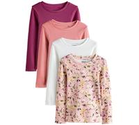NEXT Niñas Pack de 4 Camisetas de Manga Larga de canalé Pink Floral Print 7 Años
