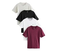 NEXT Camisetas Manga Corta Lisas Hombre, Cuello Redondo, 100% Algodón, Negro/Burdeos/Blanco/Gris - Talla L- Pack de 4 Camisetas Negro/Crudo/Blanco/Gris L