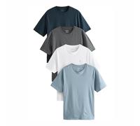 NEXT Camisetas para Hombre, Cuello Redondo, 100% Algodón, Pack de 4 Camisetas Azul/Azul Marino/Blanco/Acero XL