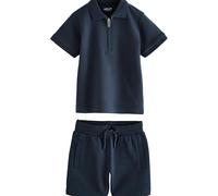 NEXT Conjunto de pantalón Corto y Polo de Manga Corta con Cremallera en el Cuello Navy Textured 4 Años