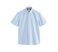 NEXT Hombres Camisa Oxford Abotonada de Manga Corta fácil de Planchar Blue Fan Print L