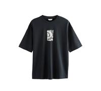 Next Hombres Camiseta con Estampado de gráfico de Surf al Estilo japonés Negro M