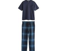 NEXT Hombres Conjunto de Pijama de Punto con Manga Corta Azul Marino a Cuadros S
