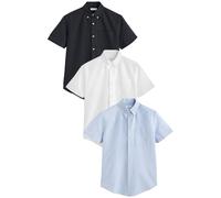 Next Hombres Pack de 3 Camisas Oxford de Manga Corta 100% algodón Blanco/Azul/Azul Marino 3-Pack M