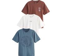 NEXT Hombres Pack de 3 Camisetas de Corte estándar con Estampado gráfico White/Blue/Brown L