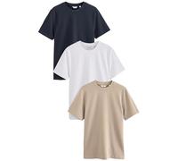 NEXT Hombres Pack de 3 Camisetas de Corte estándar y Tejido Grueso Azul Marino/Blanco/Piedra L