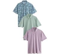 NEXT Hombres Pack de 3 Polos de Punto de Manga Corta y Corte estándar Azul/Rosa/Verde Estampado japonés XL