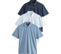 NEXT Hombres Pack de 3 Polos de Punto de Manga Corta y Corte estándar Navy/Light BLU/Blue Geo L
